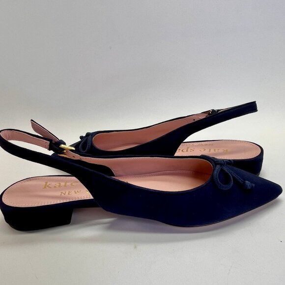 Kate Spade Veronica Flat Size 6.5 B Navy Suede Slingback Bow Pointed Toe Shoe - Picture 9 of 15